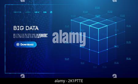 Big data and data science. Isometric cube technology background. Geometric futuristic blue tecgnology background. Stock Vector