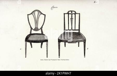 Upholstered Mahogany Chairs from the book  The cabinet maker and upholsterer's guide; or, Repository of designs for every article of household furniture by A. Hepplewhite and Co Publication date 1897 Stock Photo