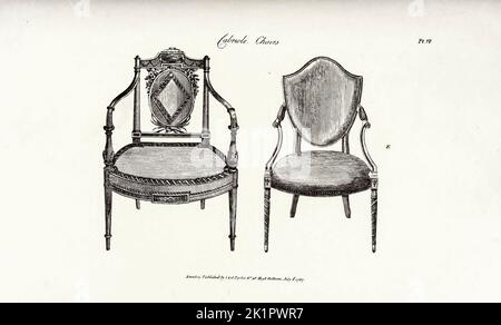 Cabriole Chairs from the book  The cabinet maker and upholsterer's guide; or, Repository of designs for every article of household furniture by A. Hepplewhite and Co Publication date 1897 Stock Photo