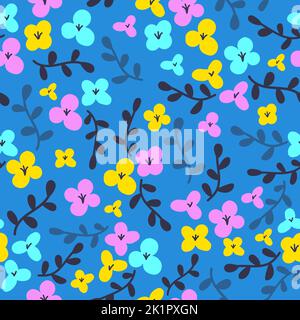 Floral seamless pattern in flat cartoon style. Vector illustration Stock Vector