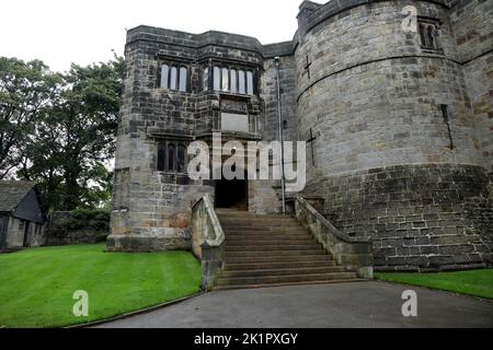 Skipton Castle, a Grade I Listed medieval castle in Skipton, North Yorkshire, England, UK Stock Photo