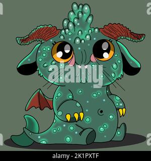 Cartoon cute monster fireball halloween illustration vector Stock Vector