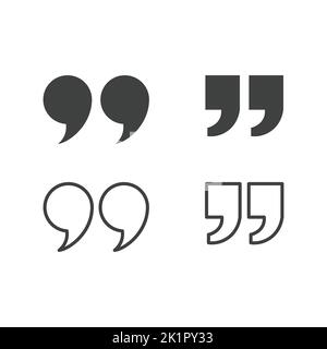 Quotes, quotation marks black isolated vector icon set. Speech mark icons. Stock Vector