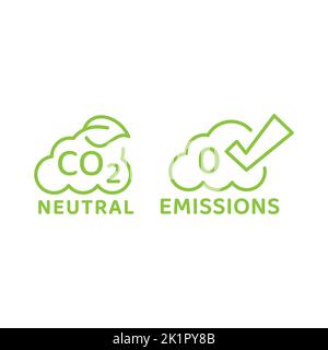 CO2 neutral and zero emissions cloud vector icon. Carbon dioxide free outline symbol. Stock Vector