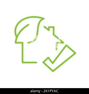 Energy efficient building line vector icon. Green, sustainable house with leaf outline symbol. Stock Vector