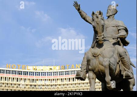 Tashkent Uzbekistan monument statue to the warrior Amir Timur in Amir Timur Square in the centre of Tashkent city in August 2022 Stock Photo