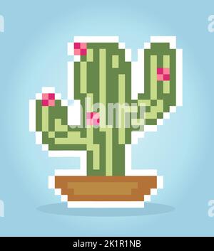 8 bit pixel cactus tree. natural object for game assets in vector illustration. Stock Vector