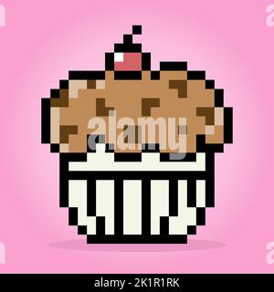 Pixel 8 bit cupcake. Food dishes in vector illustrations Stock Vector ...