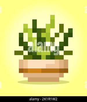 8 bit pixel succulent tree. natural object for game assets in vector illustration. Stock Vector