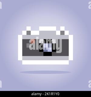 Vintage 8 bit camera pixel art. Vector illustration of camera cross stitch pattern. Stock Vector