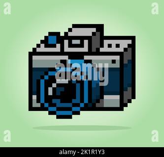 8 bit pixel classic camera. object items for game assets in vector illustration. Stock Vector