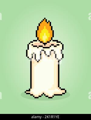 8 bit pixel candle. object items for game assets in vector illustration. Stock Vector