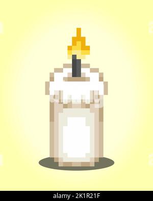 8 bit pixel candle. object items for game assets in vector illustration. Stock Vector