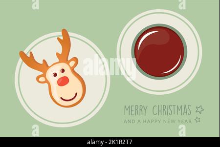 merry christmas card with cookie gingerbread and cocoa drink Stock Vector