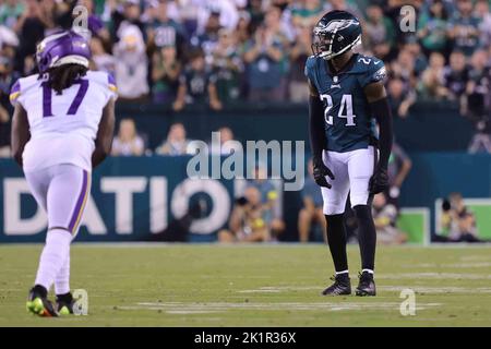 Philadelphia Eagles cornerback James Bradberry (24) in action during the  first half of a NFL football game against the Washington Commanders,  Sunday, Sept. 25, 2022, in Landover, Md. (AP Photo/Nick Wass Stock