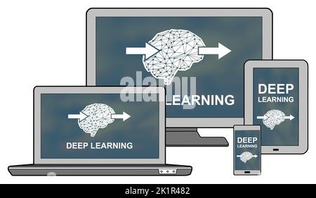 Deep learning concept shown on different information technology devices Stock Photo