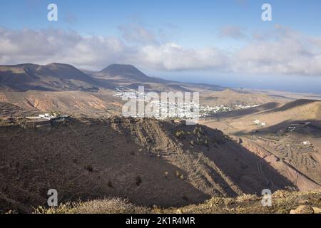 View of Haria in the valley of 1000 palm trees; Lanzarote island, Spain. Stock Photo