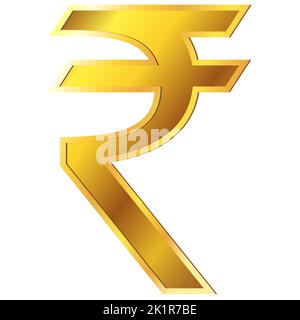 Indian Rupee INR currency golden sign in front view isolated on white background. Currency by the Central Bank of India. Vector clipart, design elemen Stock Vector