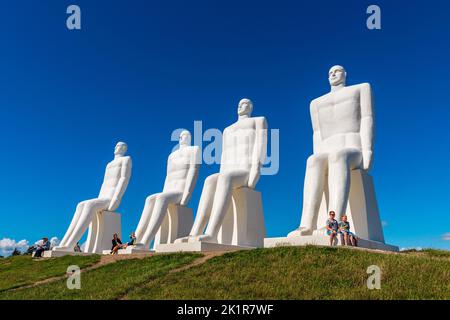 Men At Sea Sculptures, designed by Svend Wiig Hansen and installed in late 1995, to celebrate the 100th anniversary of the municipality of Esbjerg in Stock Photo