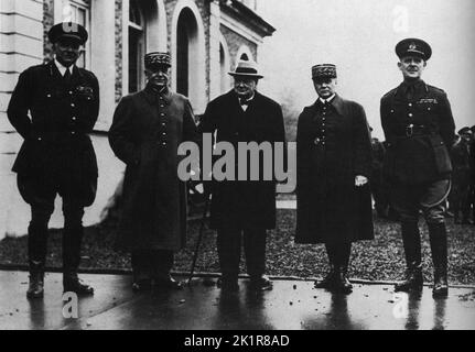 Winston Churchill as 1st Lord of the admiralty with: Gen.W. Ironside, Gen.Alphonse Georges , Gen.Maurice Gamelin and Lord Gort. France 1940 Stock Photo
