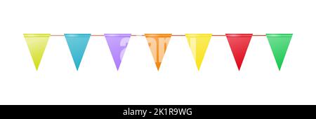 Festive garland of multicolored triangular flags. Multicolored flags. Decorative colorful pennants for birthday, festival, fair or carnival. Vector Stock Vector