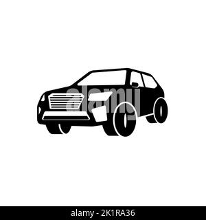 SUV icon. Off-road transport. Black contour linear silhouette. Side view. Editable strokes. Vector simple flat graphic illustration. Stock Vector