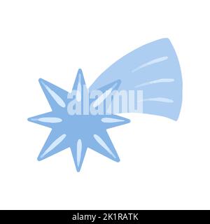Vector Blue falling Christmas star painted in watercolor. Stock Vector