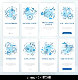 Case studying process blue onboarding mobile app screen set Stock Vector