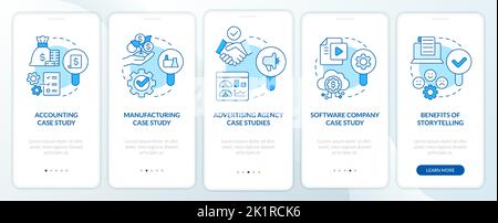 Case studies usage blue onboarding mobile app screen Stock Vector