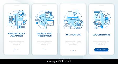 Marketing case study blue onboarding mobile app screen Stock Vector