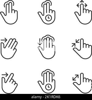 Multitouch gestures pixel perfect linear icons set Stock Vector