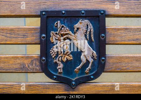 Lublin, Poland - June 05, 2022: Coat of arms of the city of Lublin. Goat and vine branch. City symbol Stock Photo