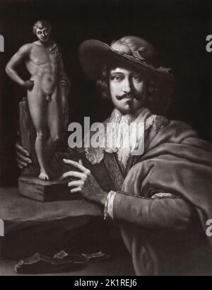 François Duquesnoy or Frans Duquesnoy, 1597 – 1643.   Flemish Baroque sculptor.  From a print by William Pether after a painting by Charles Le Brun.