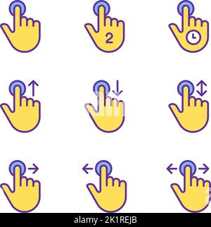 Touchscreen control pixel perfect yellow RGB color icons set Stock Vector