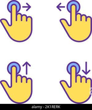 Hold and move pixel perfect yellow RGB color icons set Stock Vector