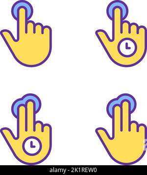Long tap pixel perfect yellow RGB color icons set Stock Vector