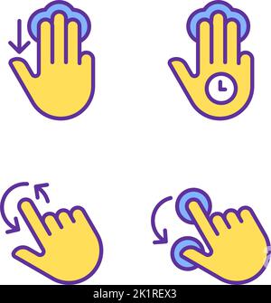 Multi touch control pixel perfect yellow RGB color icons set Stock Vector