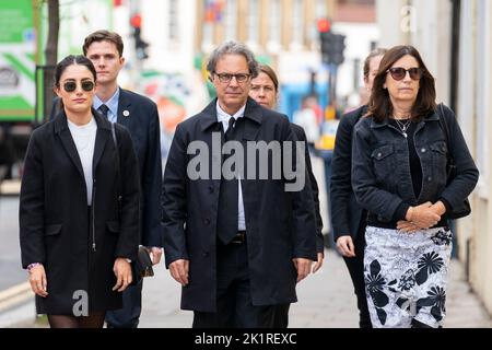 EDITORS PLEASE NOTE: IPSO have advised the family of Molly Russell have requested that her sisters should not be named in media coverage to protect their privacy. Permission was granted for her mother and sister to be photographed only on the first day of the inquest. Molly Russell's father Ian Russell (centre), mother Janet Russell (right) and her sister (left) arrive at Barnet Coroner's Court, north London, on the first day of the inquest into her death. The 14-year-old schoolgirl from Harrow, north-west London, viewed an extensive volume of material on social media, including some linked to Stock Photo