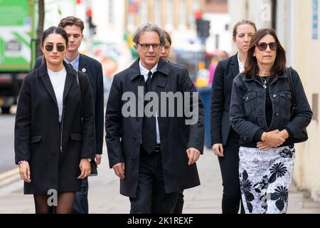 EDITORS PLEASE NOTE: IPSO have advised the family of Molly Russell have requested that her sisters should not be named in media coverage to protect their privacy. Permission was granted for her mother and sister to be photographed only on the first day of the inquest. Molly Russell's father Ian Russell (centre), mother Janet Russell (right) and her sister (left) arrive at Barnet Coroner's Court, north London, on the first day of the inquest into her death. The 14-year-old schoolgirl from Harrow, north-west London, viewed an extensive volume of material on social media, including some linked to Stock Photo