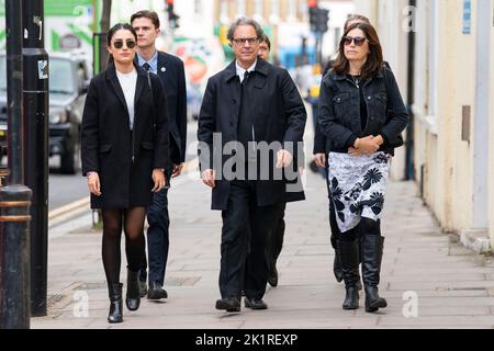 EDITORS PLEASE NOTE: IPSO have advised the family of Molly Russell have requested that her sisters should not be named in media coverage to protect their privacy. Permission was granted for her mother and sister to be photographed only on the first day of the inquest. Molly Russell's father Ian Russell (centre), mother Janet Russell (right) and her sister (left) arrive at Barnet Coroner's Court, north London, on the first day of the inquest into her death. The 14-year-old schoolgirl from Harrow, north-west London, viewed an extensive volume of material on social media, including some linked to Stock Photo