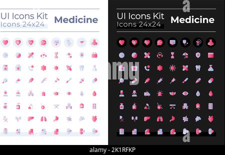 Medicine flat gradient two-color ui icons set for dark, light mode Stock Vector