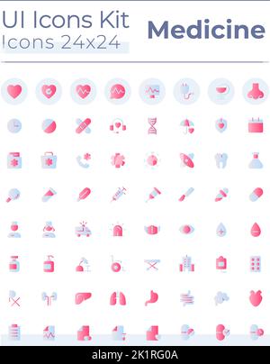 Medicine related flat gradient two-color ui icons set Stock Vector