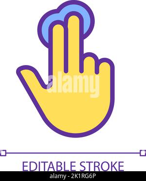 Double finger touch pixel perfect yellow RGB color icon Stock Vector