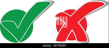 Green checkmark and red X icons on white background. Vector illustration Stock Vector
