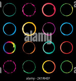 Set of vector circle icons on black background. Stock Vector