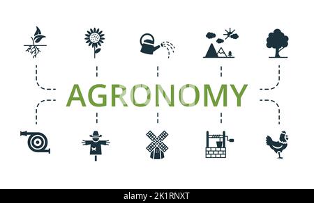 Agronomy set icon. Editable icons agronomy theme such as watering can, well, roots and more. Stock Vector