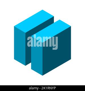 3D cube made of two vertical elements. Double letter I logo template. Isometric hexagon object. Two strong walls or buildings concept. Vector Stock Vector