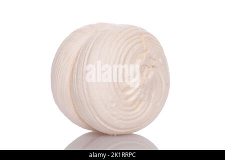 One sweet white marshmallow, macro, isolated on white background. Stock Photo