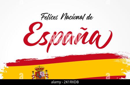 Fiesta Nacional de Espana banner, translated - National Day of Spain, October 12. Spain vector flag and calligraphy isolated on white background Stock Vector