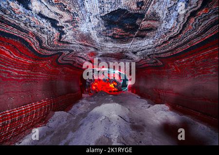 Mining machine with different saws in mineral quarry Stock Photo